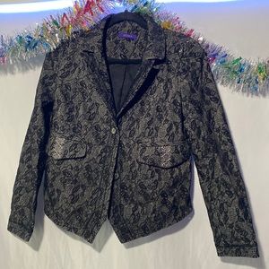 Indikka Black Patterned Women's Jacket Gothic Lace Blazer 90s Y2K Vintage EUC